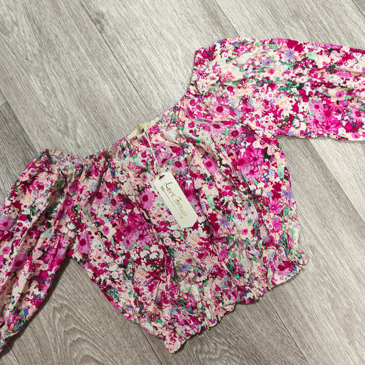 Love Forever Stella Top XS Pink Floral Off Shoulder Crop Blouse Viscose NWT