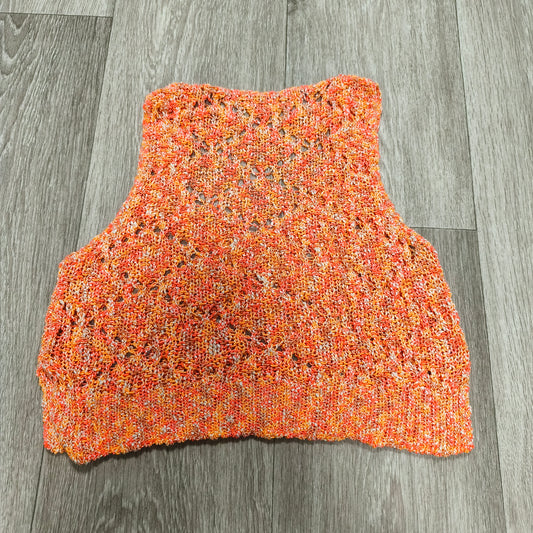 Womens Orange Open Knit Tank Top Cropped Sleeveless V-Neck Sweater Vest
