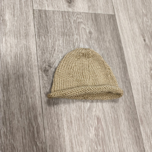 Infant Baby Knit Beanie Hat Beige Tan Rolled Cuff Newborn 0-6 Months Photo Prop