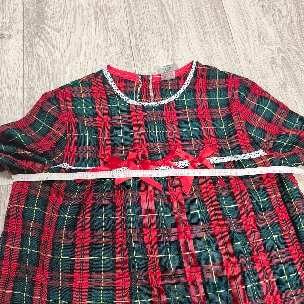 Cotton Fluff Boutique Girls Tartan Plaid Top Dress Red Bow Lace UK Handmade