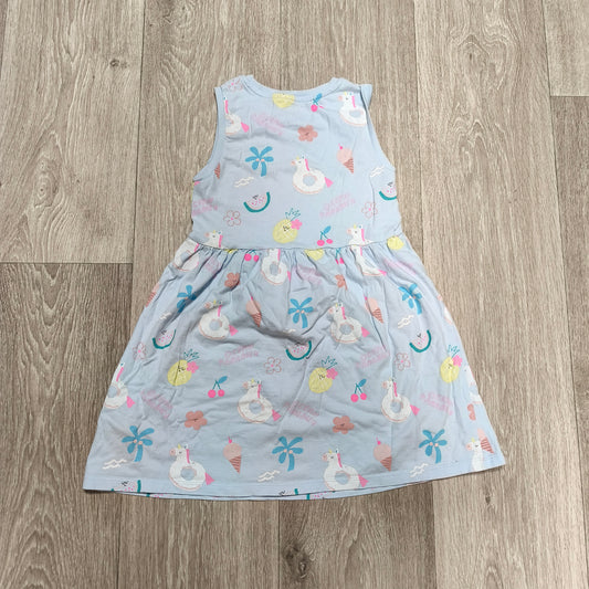 M&S Girls Blue Unicorn Summer Dress Size 6-7 Years Sleeveless Jersey Sundress
