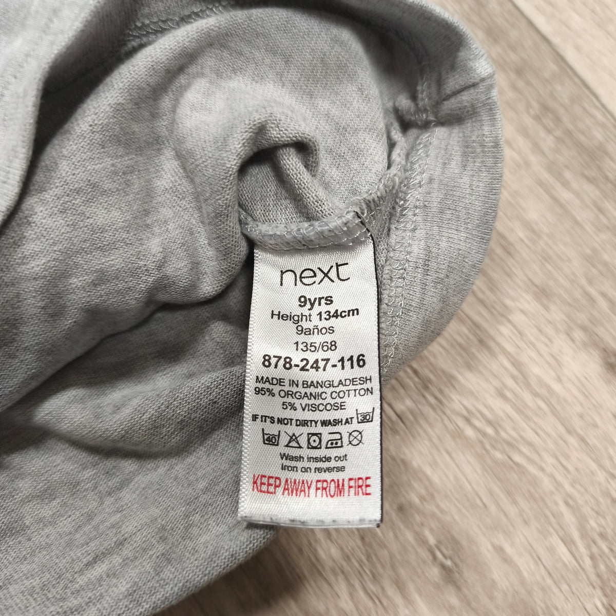 Next Boys Long Sleeve T-Shirt Grey Organic Cotton Crew Neck Size 9 Yrs 134cm