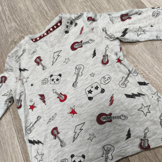 F&F Baby Boys Long Sleeve T-Shirt 18-24 Months Grey Rock Guitar Print Top