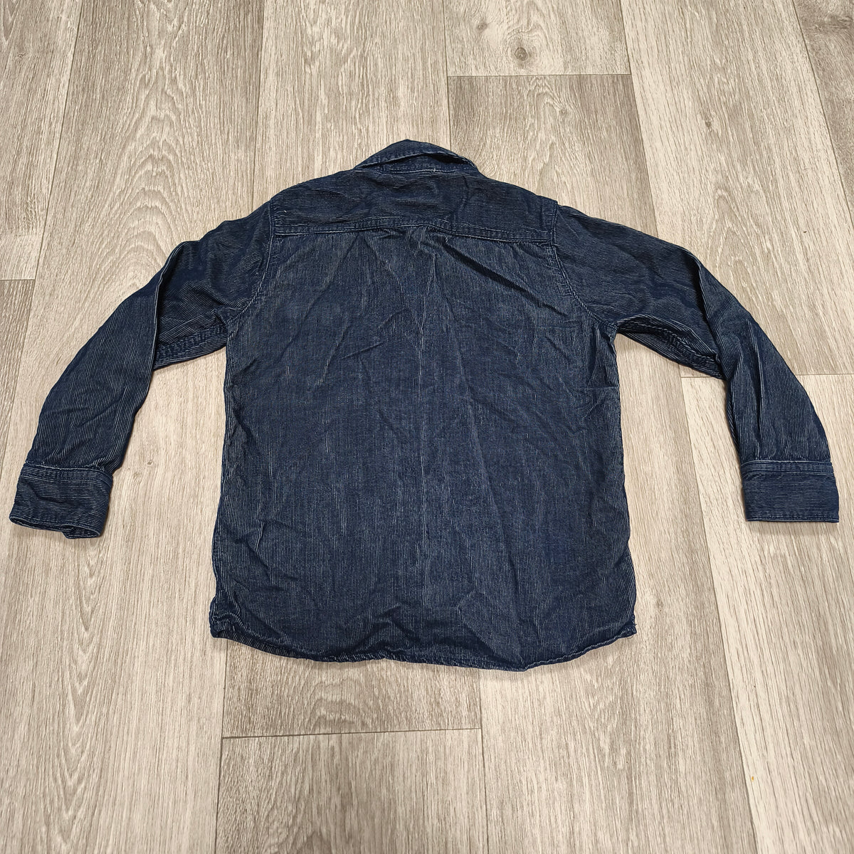 Smart With Style Blue Striped Long Sleeve Button Up Shirt Pocket Denim Look