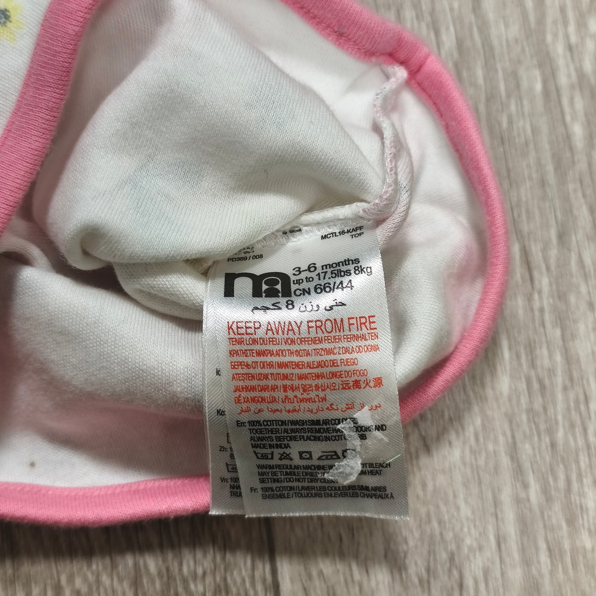 Mothercare Baby Girl Floral Top Knot Beanie Hat 3-6 Months White Pink Cotton