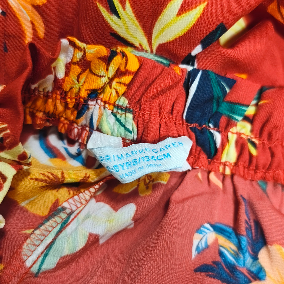 Primark Girls Red Tropical Floral Off Shoulder Ruffle Dress Size 8-9 Yrs 134cm