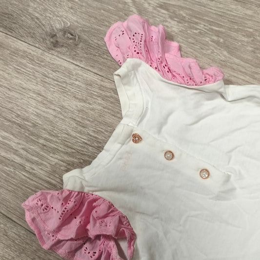Baker by Ted Baker Baby Girls White Top Pink Ruffle Eyelet Sleeve 0-3 Months