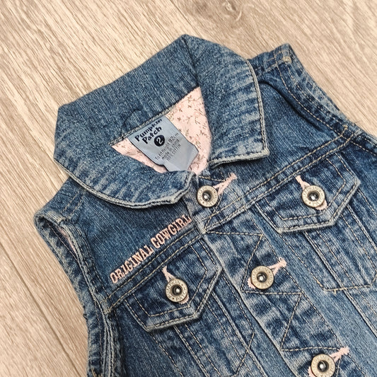 Pumpkin Patch Girls Denim Vest Size 2 Original Cowgirl Blue Jean Jacket