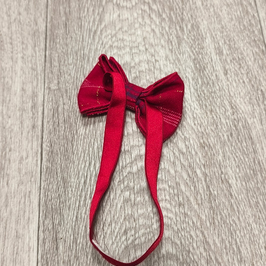 Red Plaid Tartan Bow Tie Pre-Tied Elastic Neck Band Holiday Festive Accessory