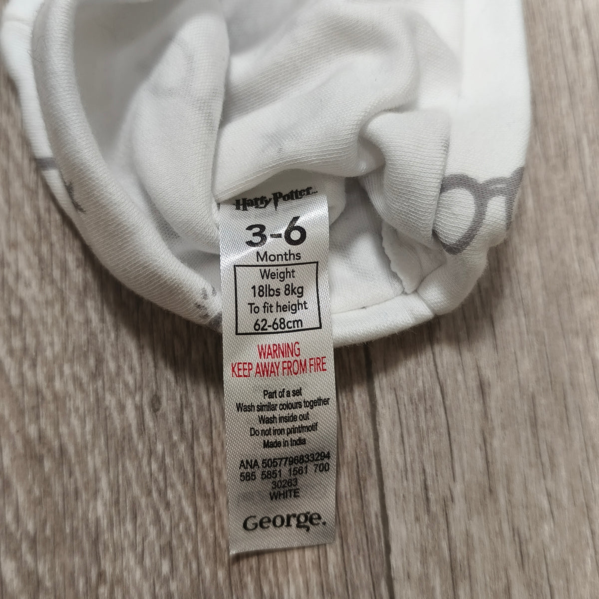 George Harry Potter Baby Beanie Hat White Print 3-6 Months 62-68cm