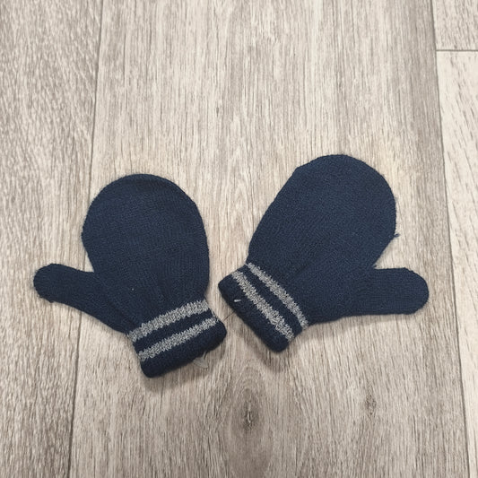Pep&Co Toddler Kids Navy Blue Striped Knit Mittens Gloves One Size Winter Warm