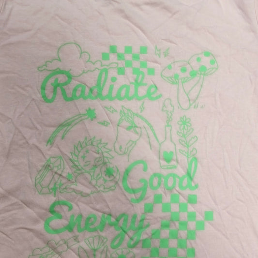 Primark Cares Girls Pink T-Shirt Radiate Good Energy Graphic Tee 9-10 Yrs 140cm