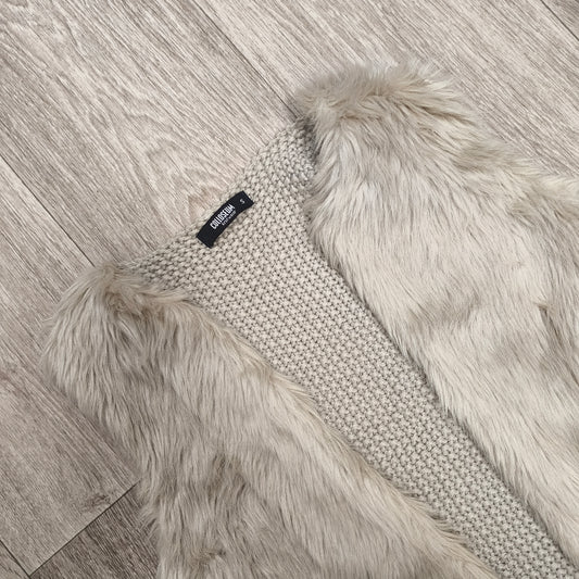 COLLOSEUM Women Beige Faux Fur Vest Chunky Knit Gilet Body Warmer Size S