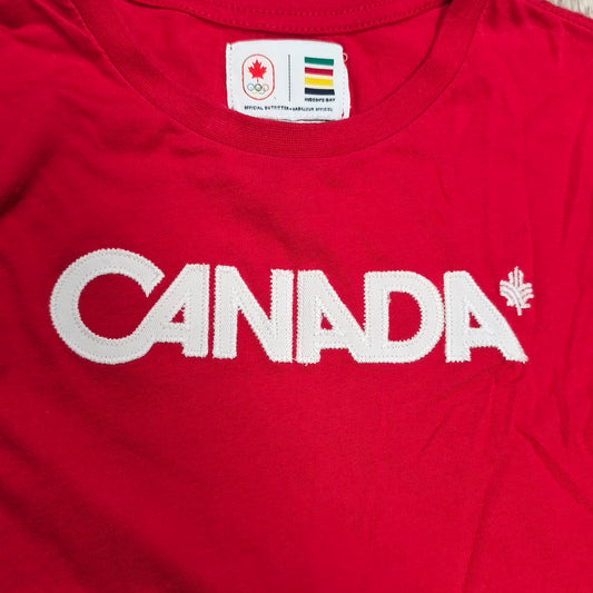 Hudson's Bay Canada Olympic Team Girls Red Graphic T-Shirt Size 10/12 Cotton