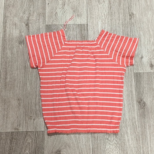 George Girls Striped Ribbed Top Coral White Short Sleeve Shirt 11-12 Years