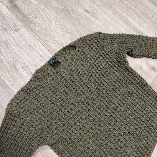 Maggi 1913 Women L Sweater 100% Virgin Wool Open Knit Olive Green Italy Top