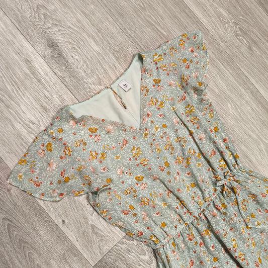 Tu Kids Girls Floral Dress Green Sage Flutter Sleeve Summer 13 Yrs 158cm