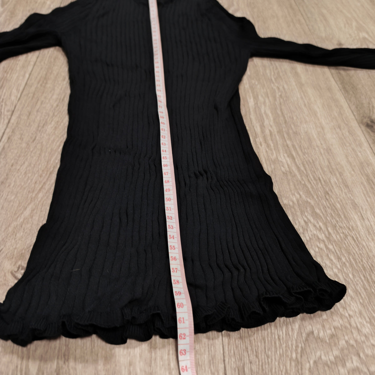 Women Black Ribbed Knit Mock Neck Long Sleeve Top Lettuce Hem Ruffle Trim