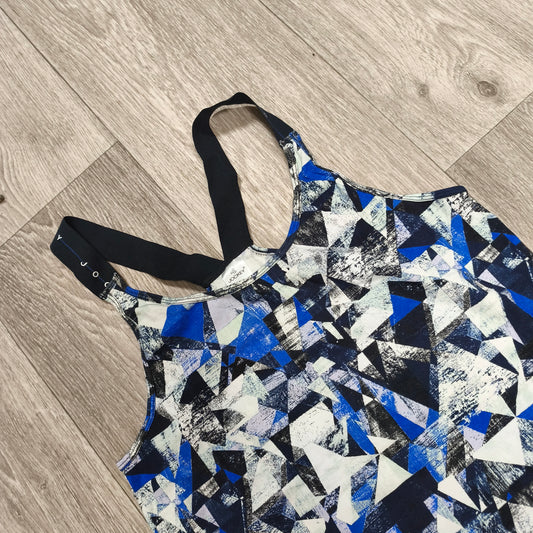 Jockey Women Size 12 Activewear Tank Top Blue Geometric Crossback Elastic Straps