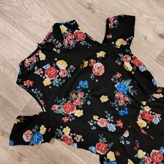 New Look 915 Girls Floral Playsuit Romper Black Cold Shoulder Age 11 146cm
