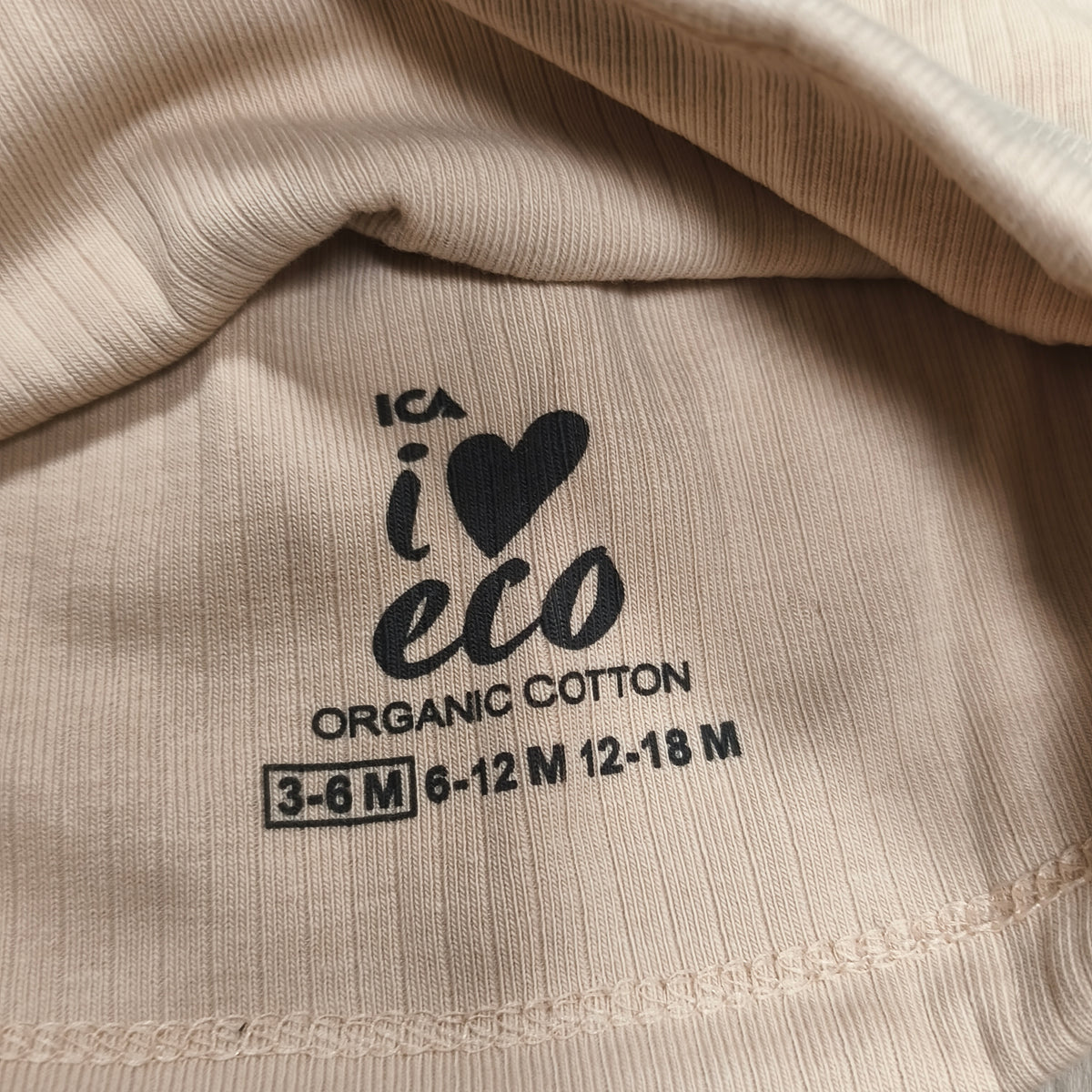 ICA i Eco Baby Beanie Hat Organic Cotton Beige Bear Ears Animal Face 3-6 Months