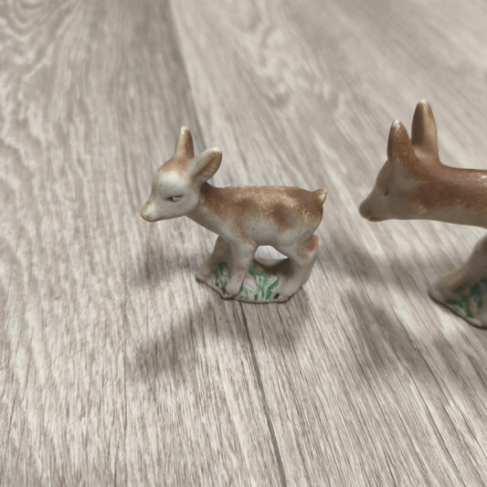 Vintage USSR Biscuit Clay Deer Figurines Set 2 Mother Fawn 1980s Soviet