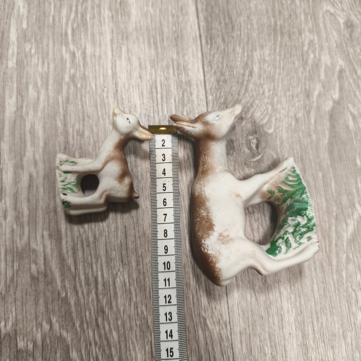 Vintage USSR Biscuit Clay Deer Figurines Set 2 Mother Fawn 1980s Soviet