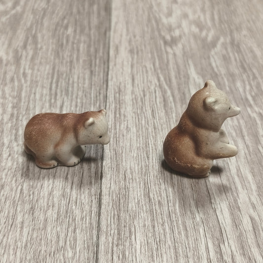 Vintage Soviet Riga Porcelain Factory Biscuit Bear Cubs Figurines 1950s RPF RPR