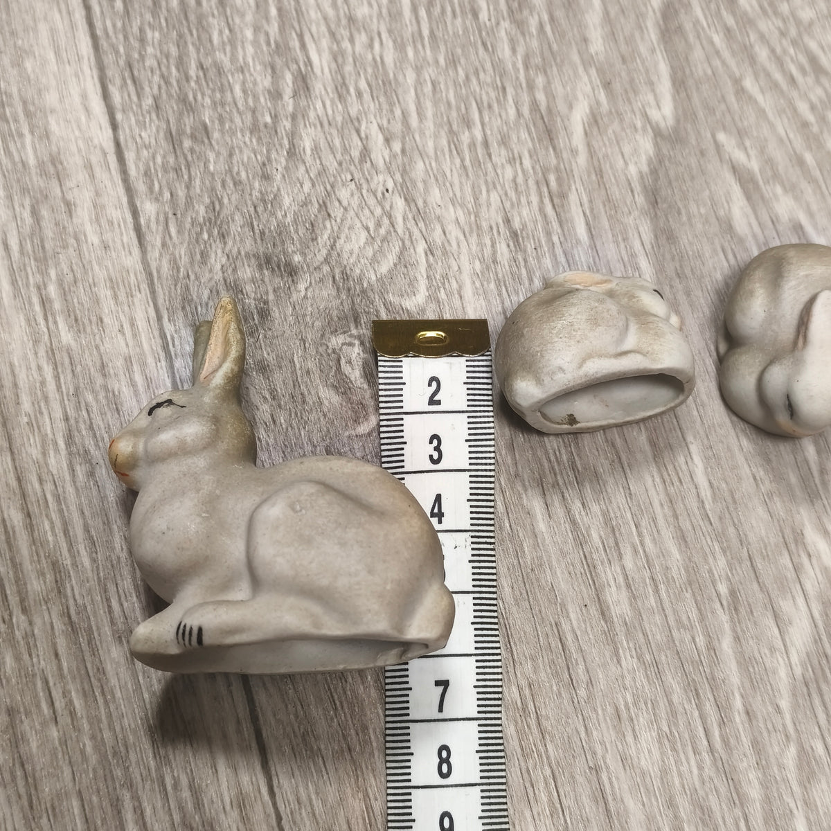 Vintage USSR Soviet Gzhel Turygino Bisque Porcelain Bunny Rabbit Figurines Set