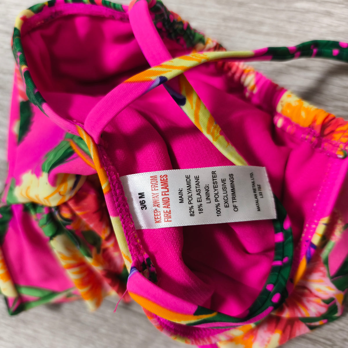 Matalan Baby Girls Pink Tropical Floral Ruffle One Piece Swimsuit 3-6 Months