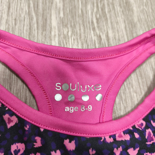 Souluxe Girls Pink Animal Print Sports Bra Top Racerback Activewear Age 8-9 Yrs