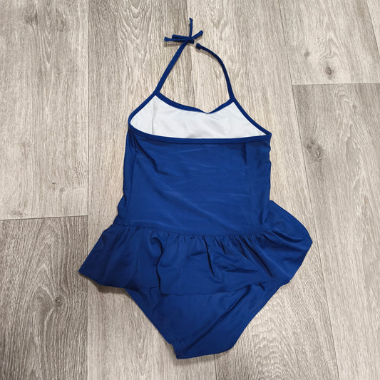 M&S Girls Navy Blue One Piece Swimsuit Skirted Halterneck Bow Swimwear Age 8-9 Y