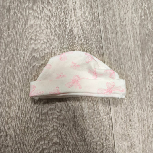 Baby Girls Pink White Dragonfly Print Beanie Hat Folded Cuff Newborn Infants