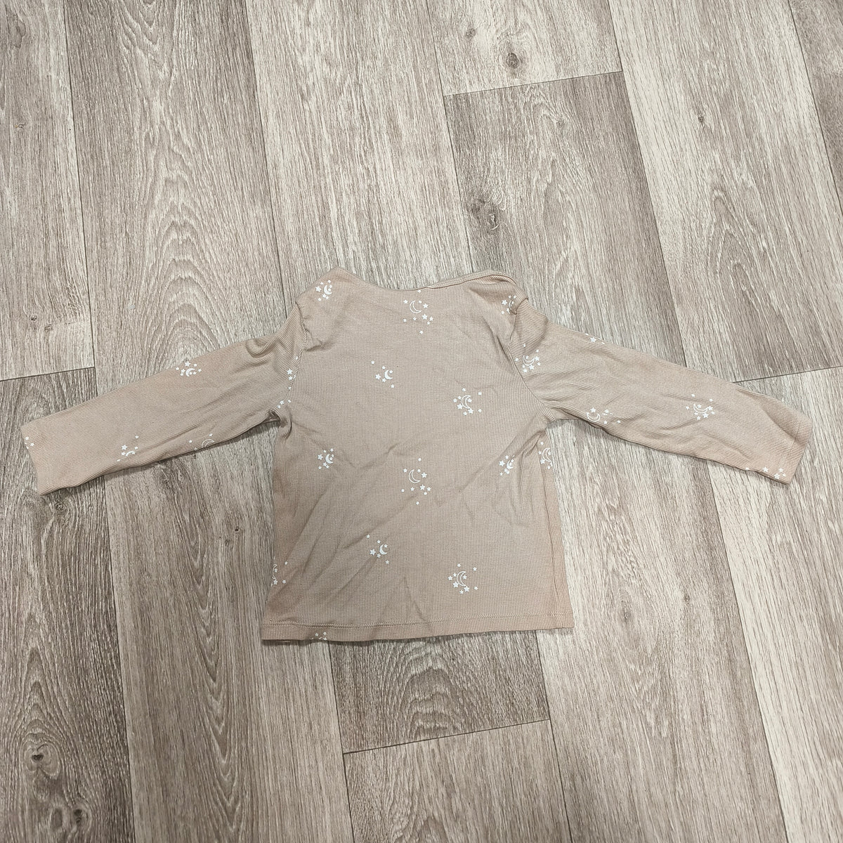 Fred & Flo Baby Beige Ribbed Long Sleeve Top Moon Stars Print 18-24 Months