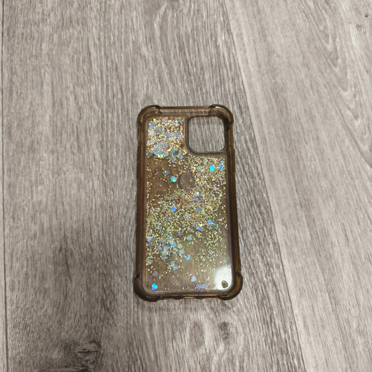 Gold Liquid Glitter Floating Heart Phone Case Clear Cover 15cm x 7.5cm