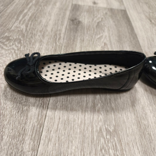 M&S School Girls Black Patent Ballet Pumps Flats Bow UK 3 EU 35.5 Slip On Shoes