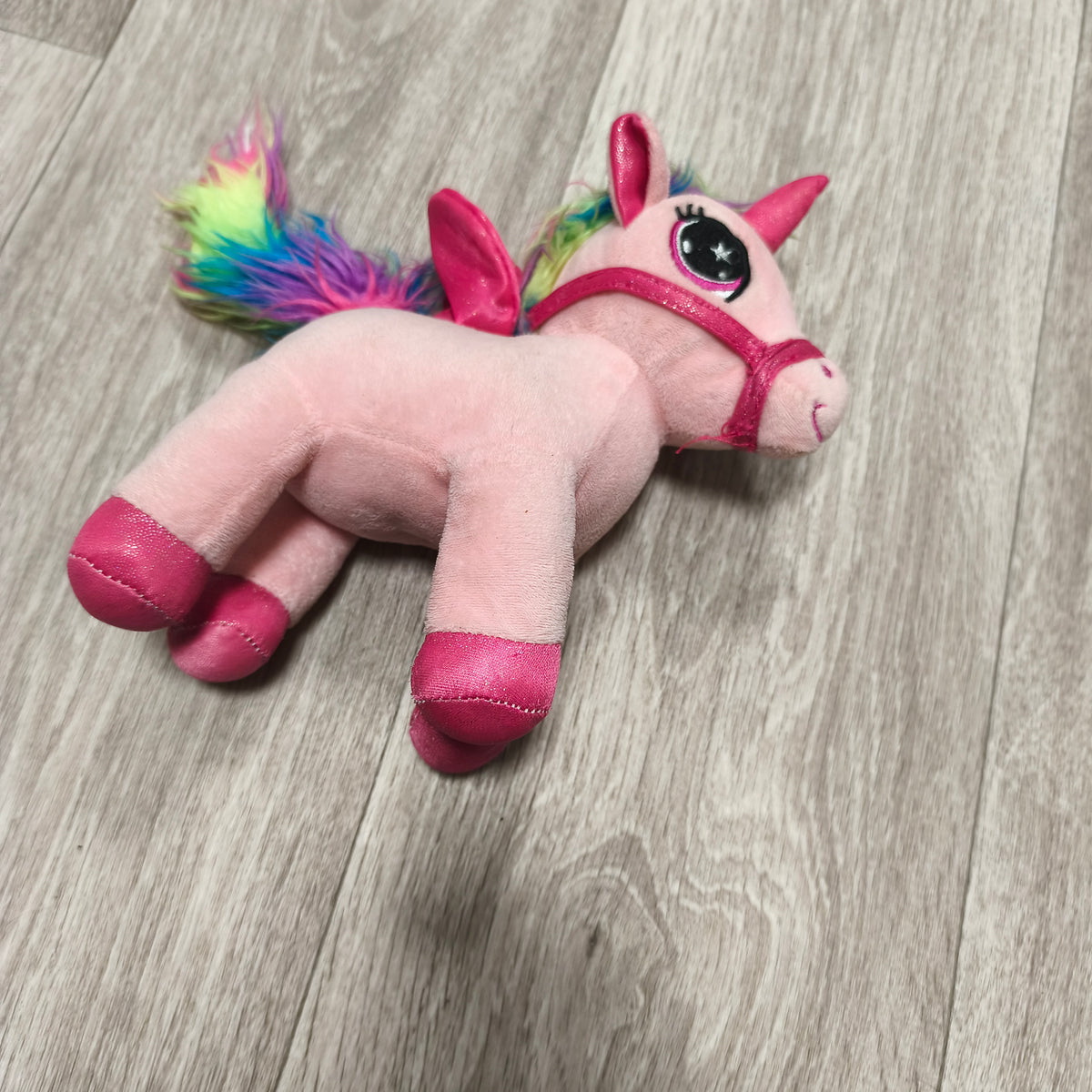 Pink Winged Unicorn Plush Soft Toy Rainbow Mane Glitter Wings Sound Pegasus