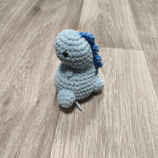 Handmade Crochet Dinosaur Amigurumi Plush Toy Light Blue Chenille Yarn Soft