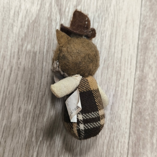 Felt Animal Plush Figurine Gentleman Cat Fox Top Hat Bow Tie Plaid Body