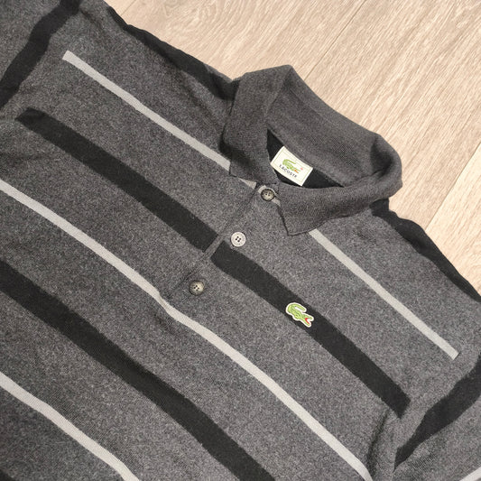 Vintage Lacoste Wool Striped Long Sleeve Polo Sweater Gray Black Size 7