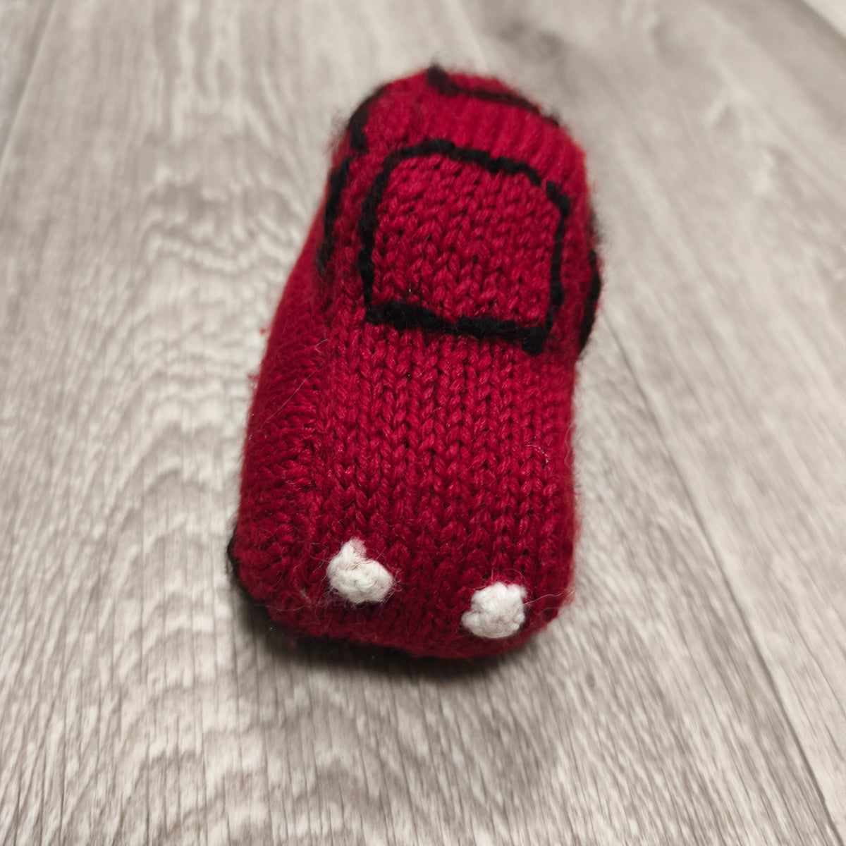 Handmade Knitted Soft Toy Car Red Black Stuffed Vehicle Nursery Plush Small