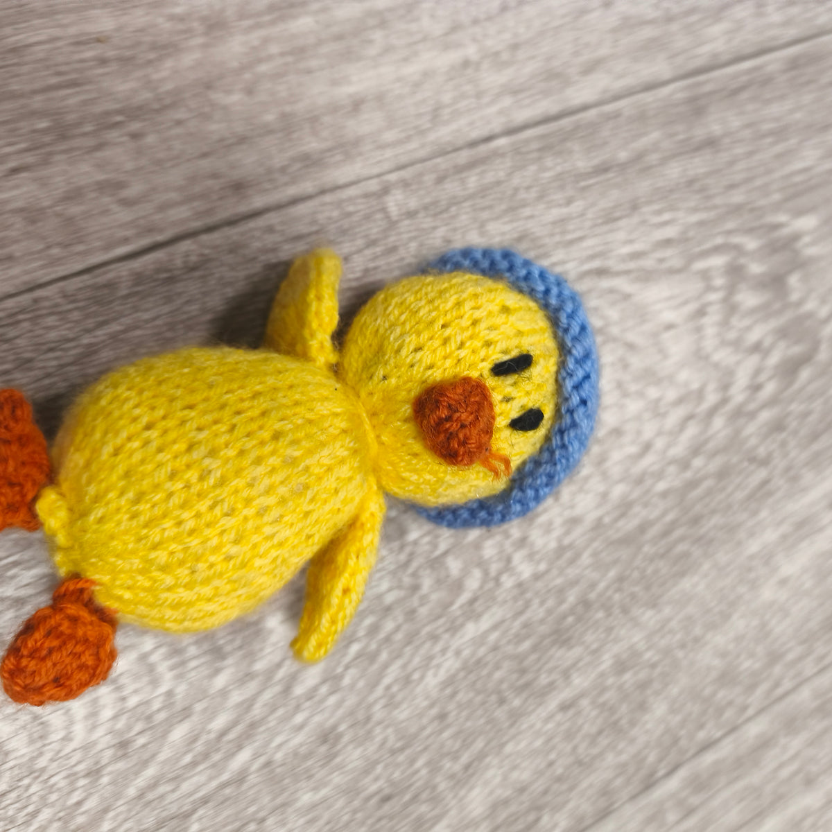 Handmade Knitted Yellow Duck Plush Blue Hat Easter Chick Duckling Soft Toy Mini
