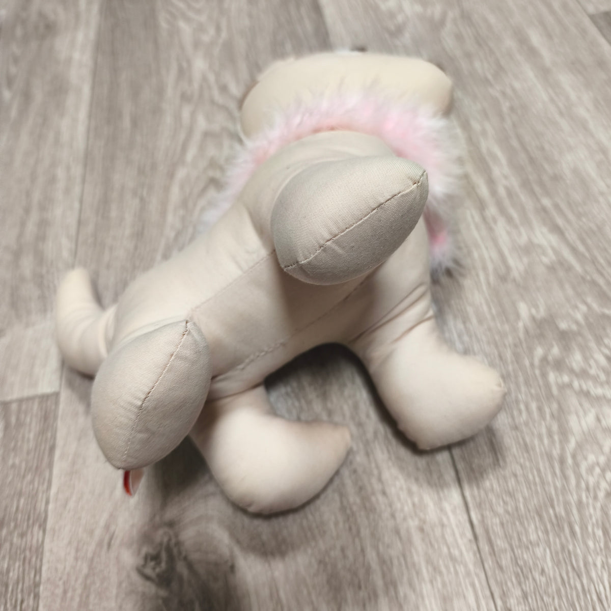 Plush Dog Soft Toy Beige Puppy Pink Feather Boa Collar Stuffed Animal 8"