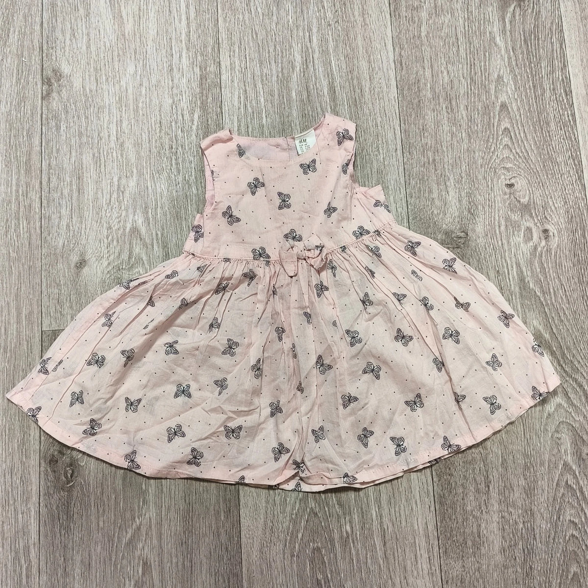 H&M Baby Girls Pink Butterfly Print Dress Sleeveless Bow Size 4-6 Months EUR 68