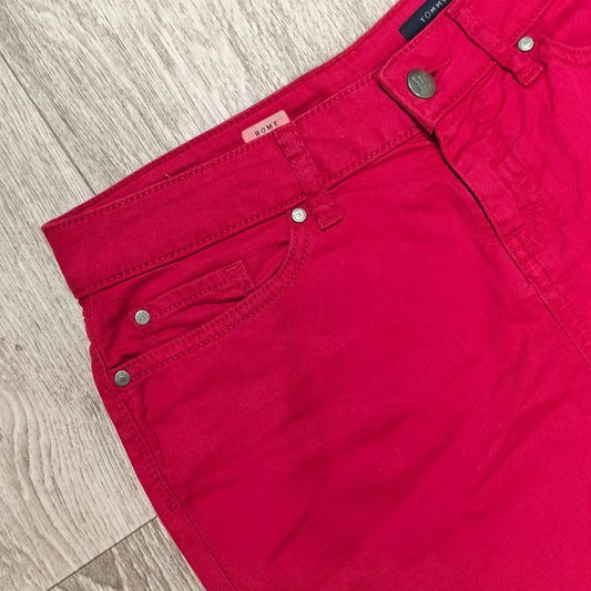 Tommy Hilfiger Rome Women Size 4 Red Denim Skirt Regular Fit 5 Pocket