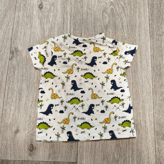 Baby Boys Dinosaur T-Shirt Short Sleeve White All Over Print 3-6 Months Snap