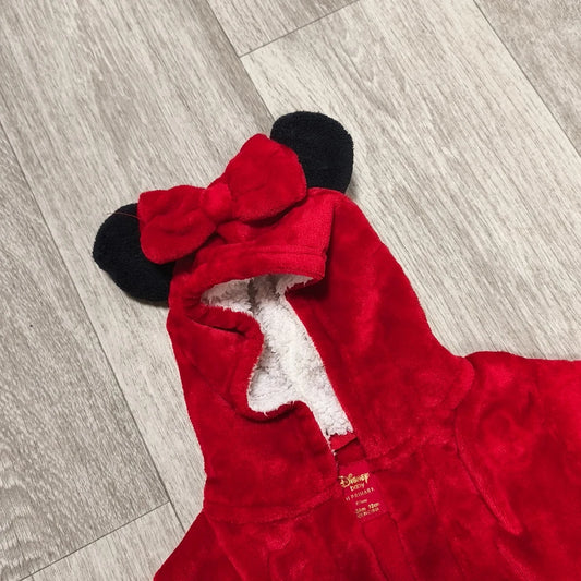 Disney Primark Minnie Mouse Baby Red Fleece Hooded Dressing Gown Robe 18-24M