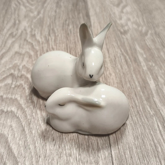 Vintage USSR Soviet Porcelain Rabbits Figurine Artel Progress Leningrad 1950