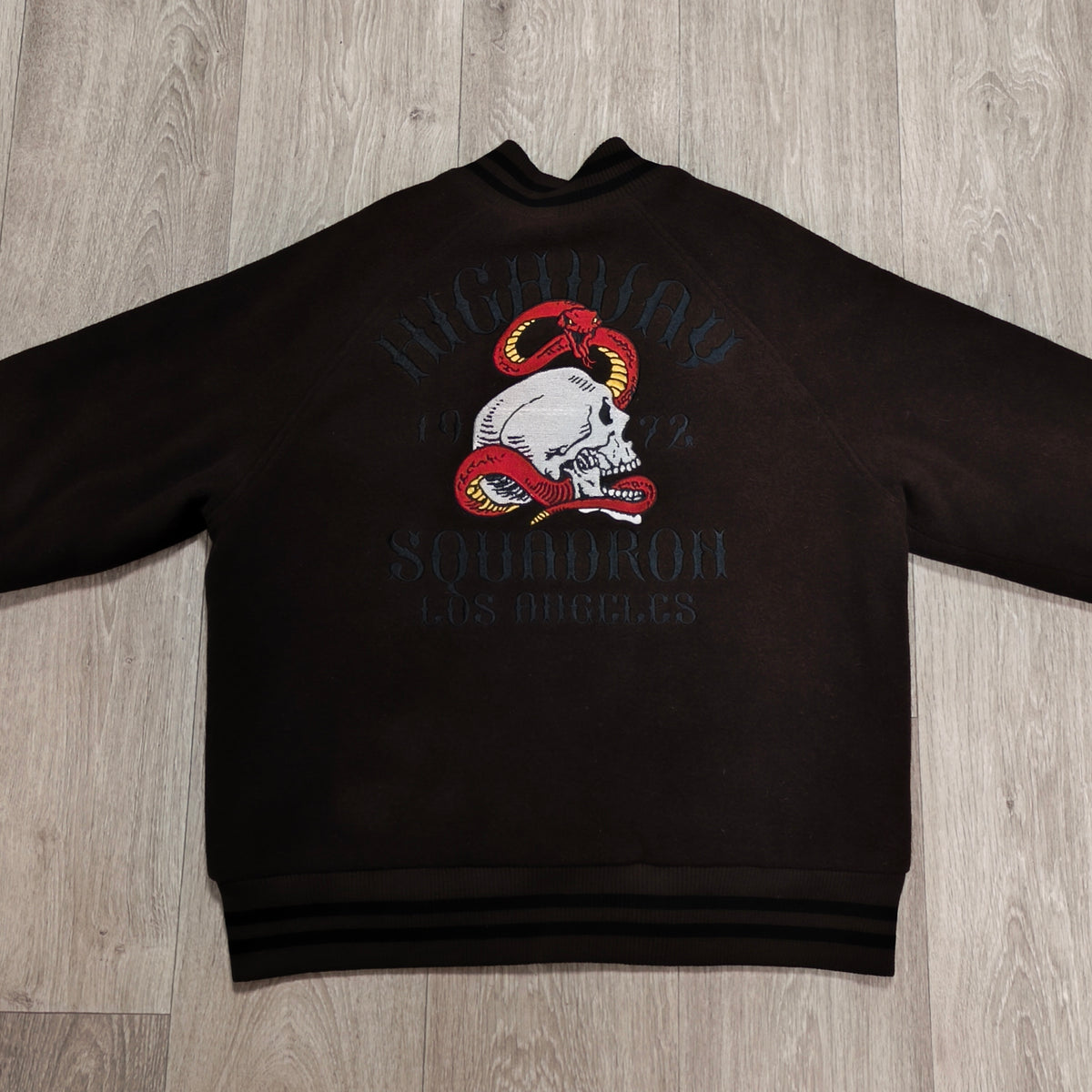 DePalma Los Angeles Varsity Bomber Jacket Mens L Brown Wool Blend Skull Snake