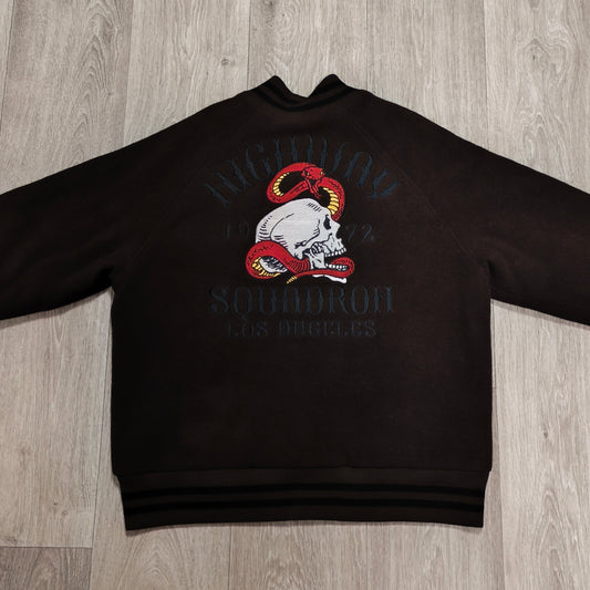 DePalma Los Angeles Varsity Bomber Jacket Mens L Brown Wool Blend Skull Snake